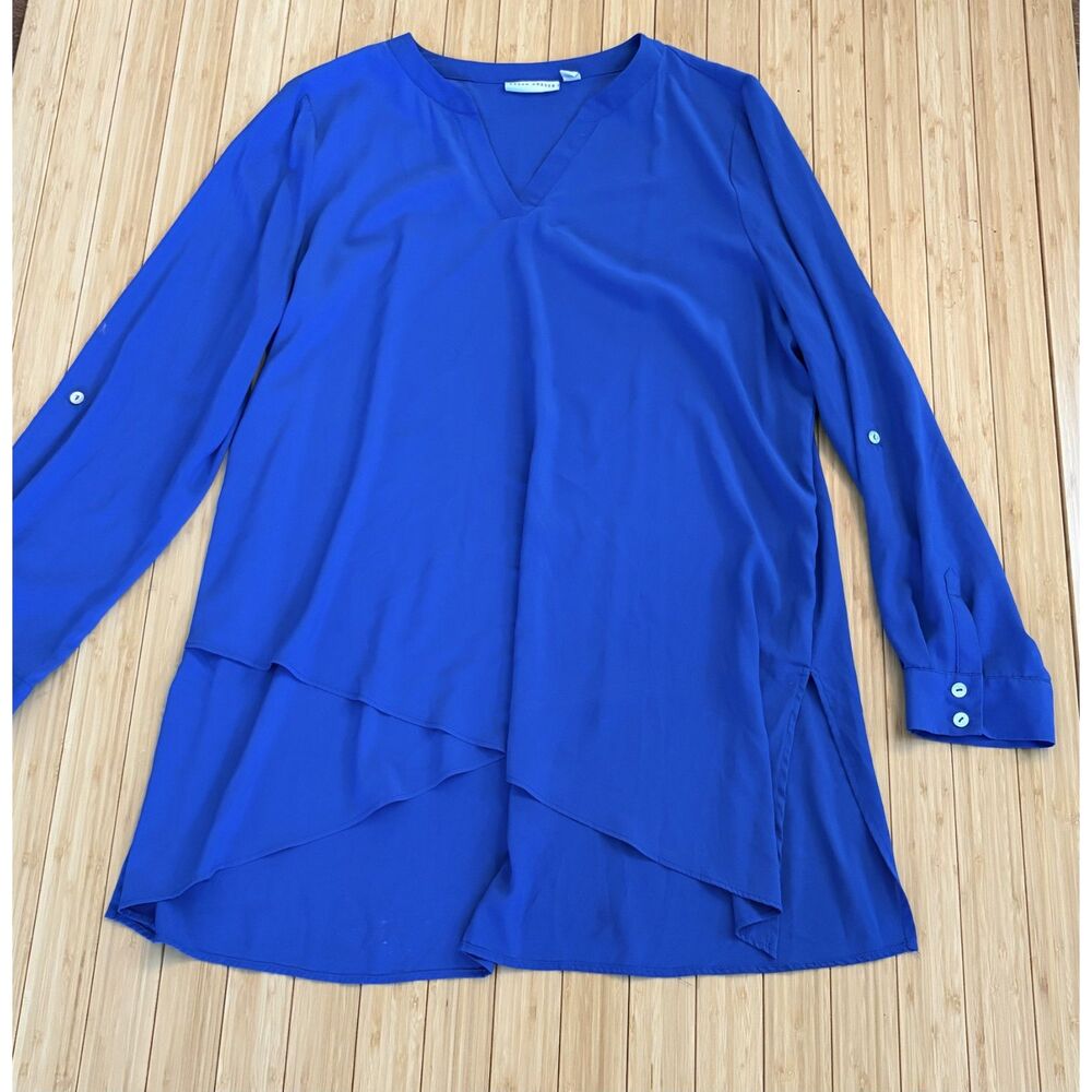 Susan Graver Blue 3/4 Sleeve Flowy Blouse – Women’s Size 16